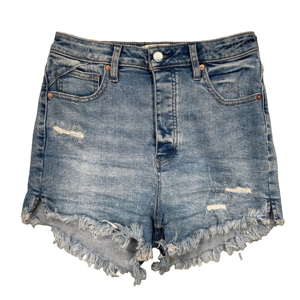 We the Free High Rise Curvy Cut Offs Shorts 28 (W28) Blue Button Fly Fray Womens